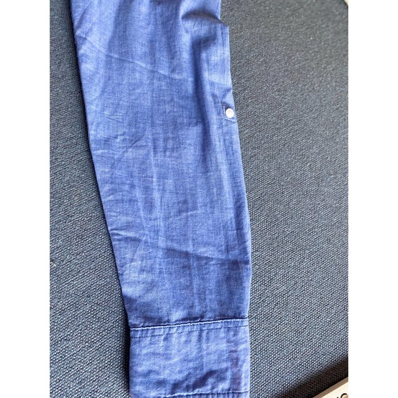 H&M button shirt Youth 14+ rounded collar long sleeves 3/4 roll up tab light - Picture 10 of 15